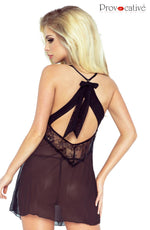 Provocative Gold Collection Candy Moon Black Tulle Lace Chemise & Thong Set
