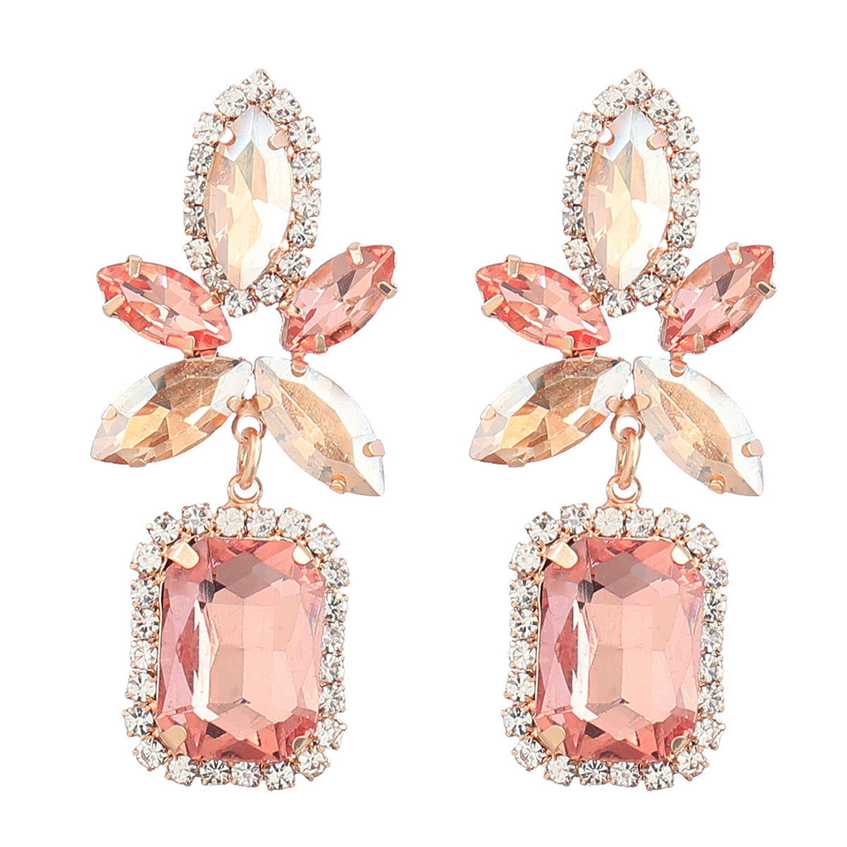 Carmela Diamond Flower Square Geometric Statement Earrings Gold Pink