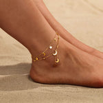 Cassia Double Layer Celestial Moon and Star Gold Anklet