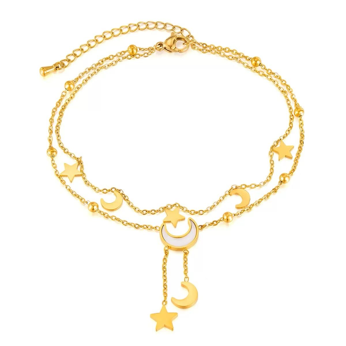 Cassia Double Layer Celestial Moon and Star Gold Anklet