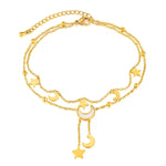 Cassia Double Layer Celestial Moon and Star Gold Anklet