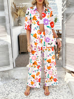 Casual Boho Holiday Style Contrast Print Wide Leg Trouser & Top Co-ord Set Pink Purple