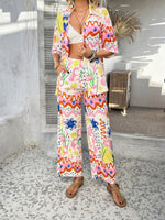 Casual Boho Holiday Style Contrast Print Wide Leg Trouser & Top Co-ord Set