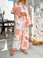 Casual Boho Holiday Style Contrast Print Wide Leg Trouser & Top Co-ord Set