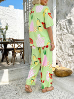 Casual Boho Holiday Style Contrast Print Wide Leg Trouser & Top Co-ord Set