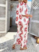 Casual Boho Holiday Style Contrast Print Wide Leg Trouser & Top Co-ord Set