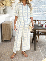 Casual Boho Holiday Style Contrast Print Wide Leg Trouser & Top Co-ord Set