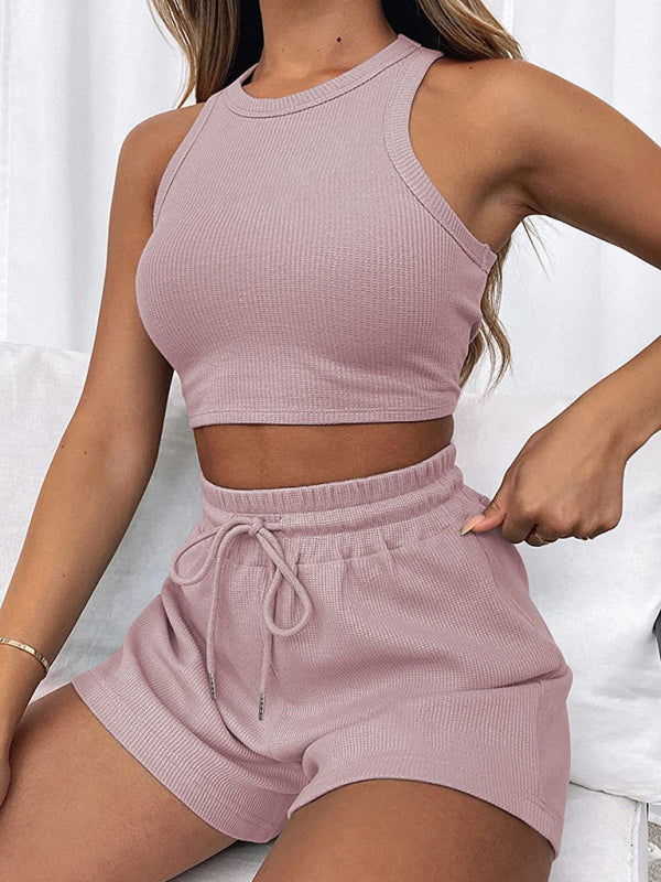 Casual Sleeveless Top & Shorts Loungewear Set Pink