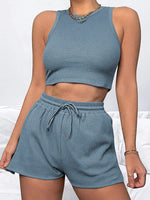 Casual Sleeveless Top & Shorts Loungewear Set Clear blue