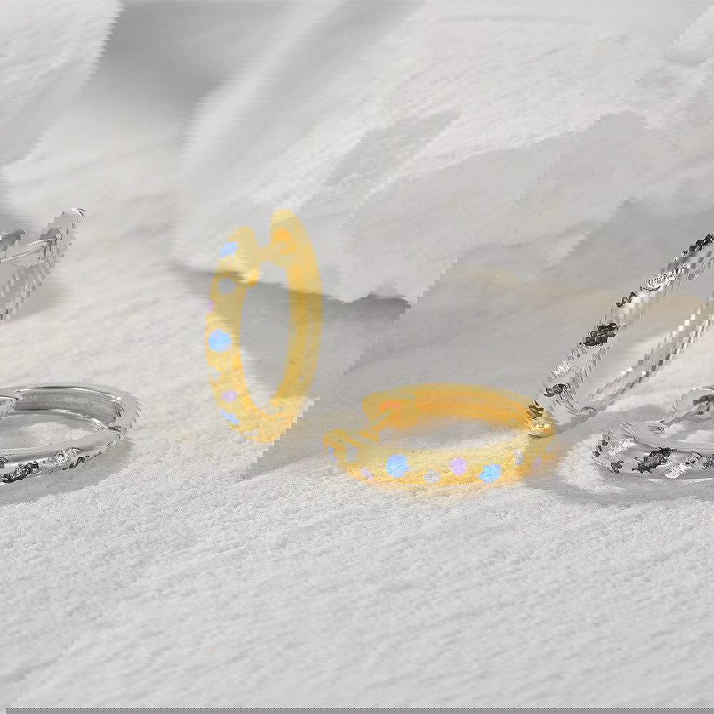 Celeste Purple, Blue & Clear Stone Star & Moon Earrings | Gold & Silver