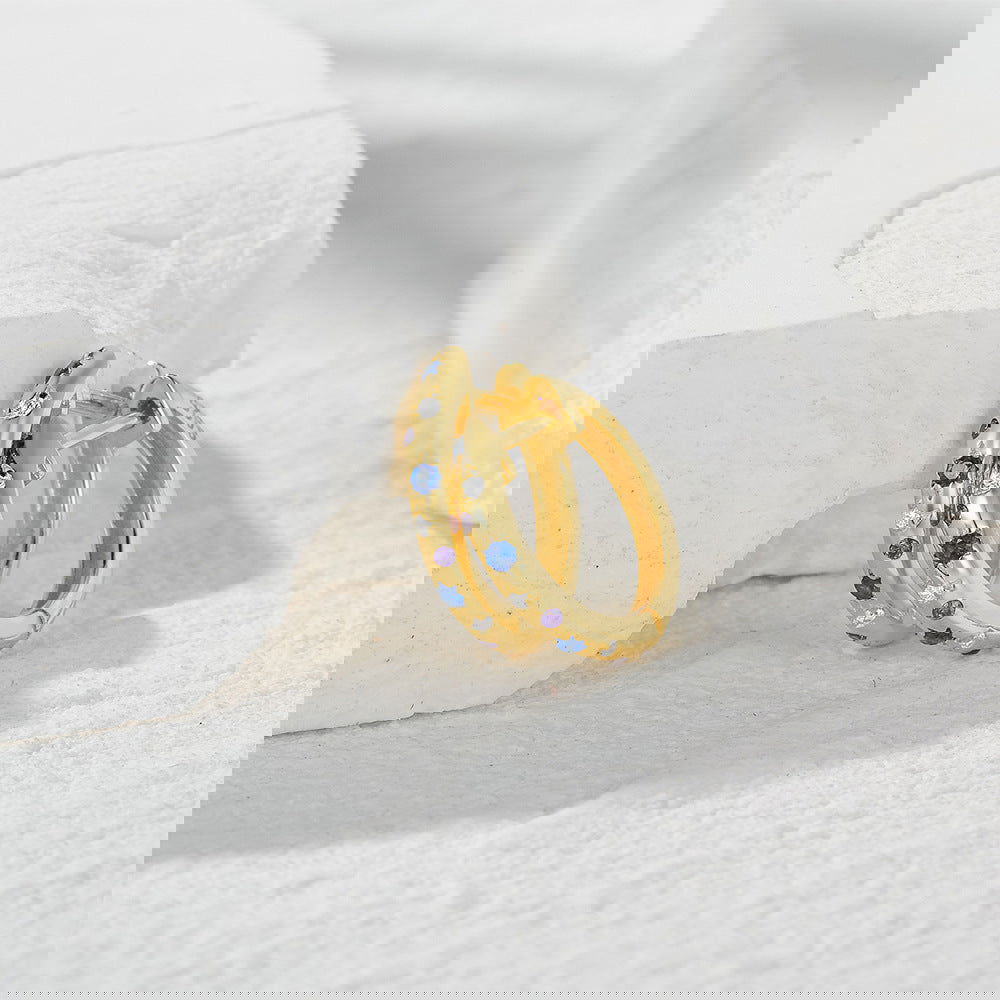 Celeste Purple, Blue & Clear Stone Star & Moon Earrings | Gold & Silver