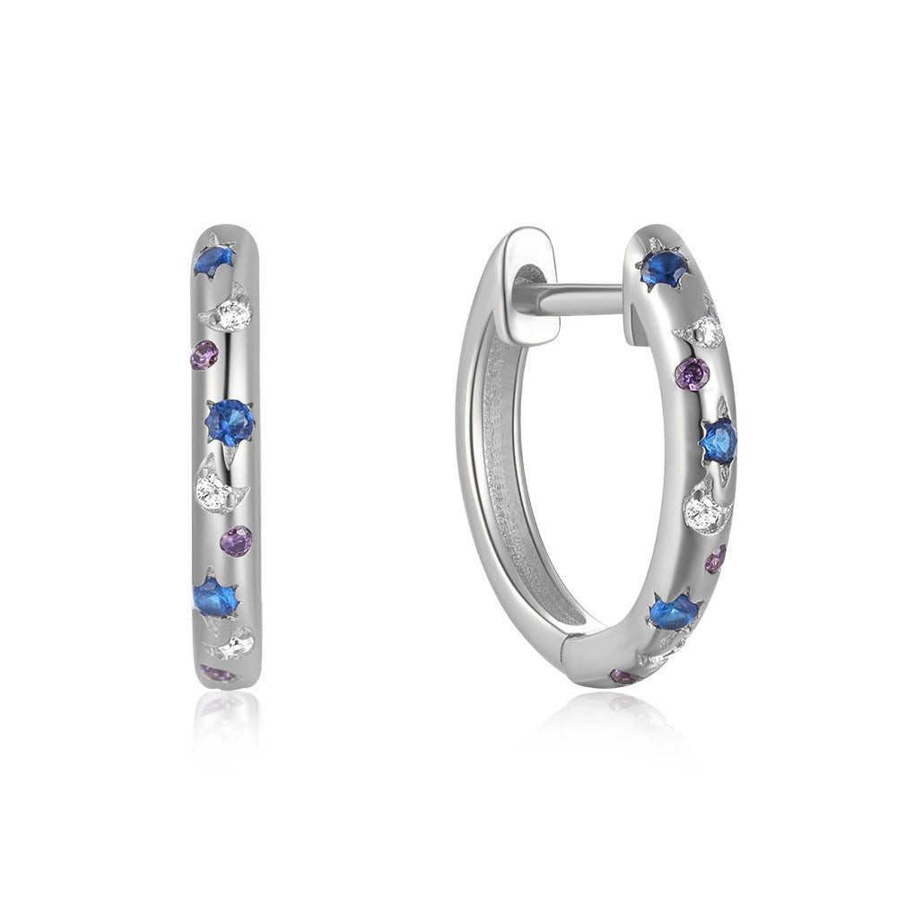Celeste Purple, Blue & Clear Stone Star & Moon Earrings | Gold & Silver Silver 925 Silver