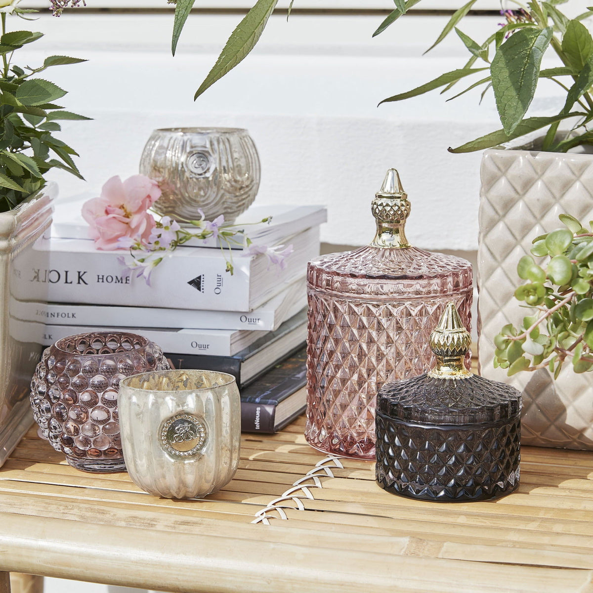 Charcoal Grey Pressed Glass Jar Set Of Two