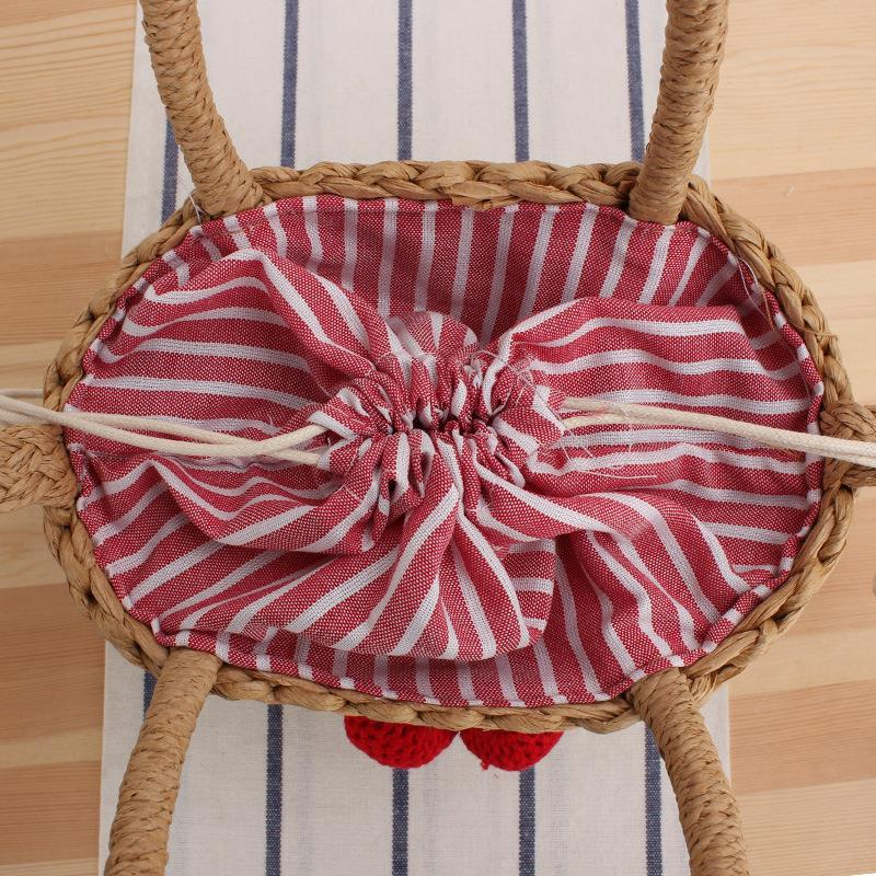 Cherry-Adorned Woven Straw Vacation Bag Small Beach Tote