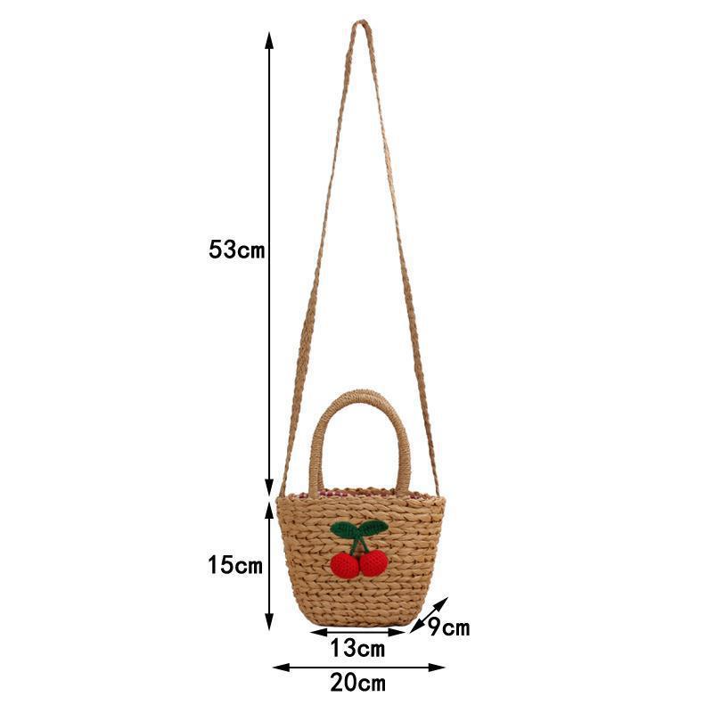 Cherry-Adorned Woven Straw Vacation Bag Small Beach Tote