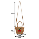 Cherry-Adorned Woven Straw Vacation Bag Small Beach Tote