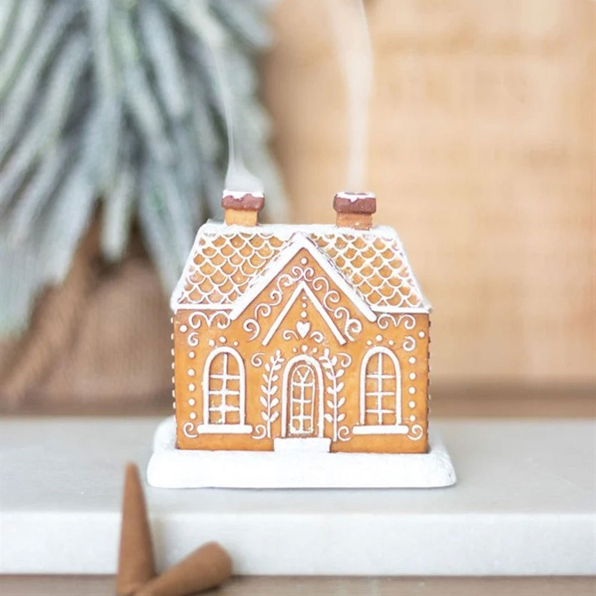 Christmas Snow Top Resin Gingerbread Cottage Incense Burner