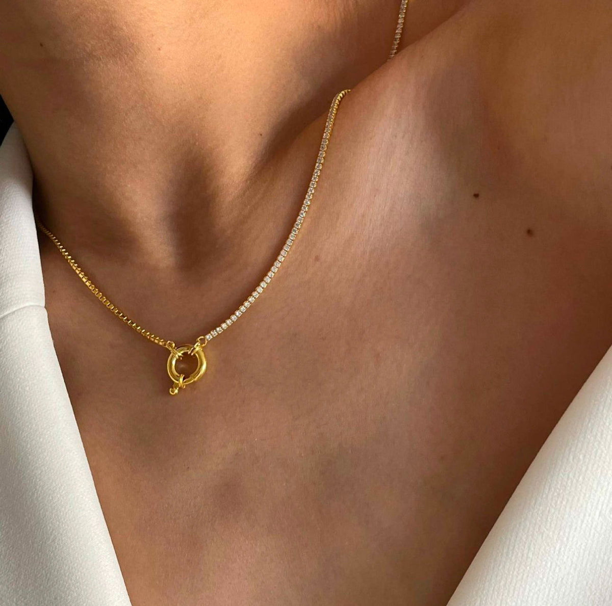 Claudine Luxe 18k Gold Plated Minimalist Gold Ring Necklace