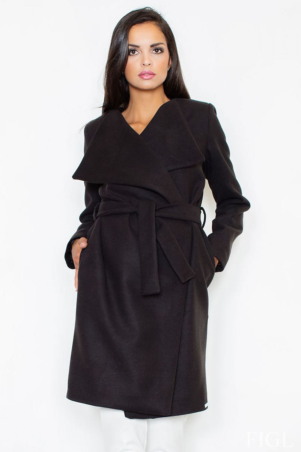 Figl Oversized Belted Lapel Fleece Coat black