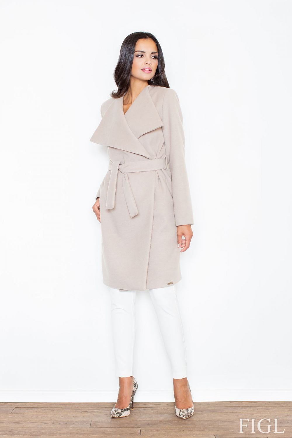 Figl Oversized Belted Lapel Fleece Coat beige