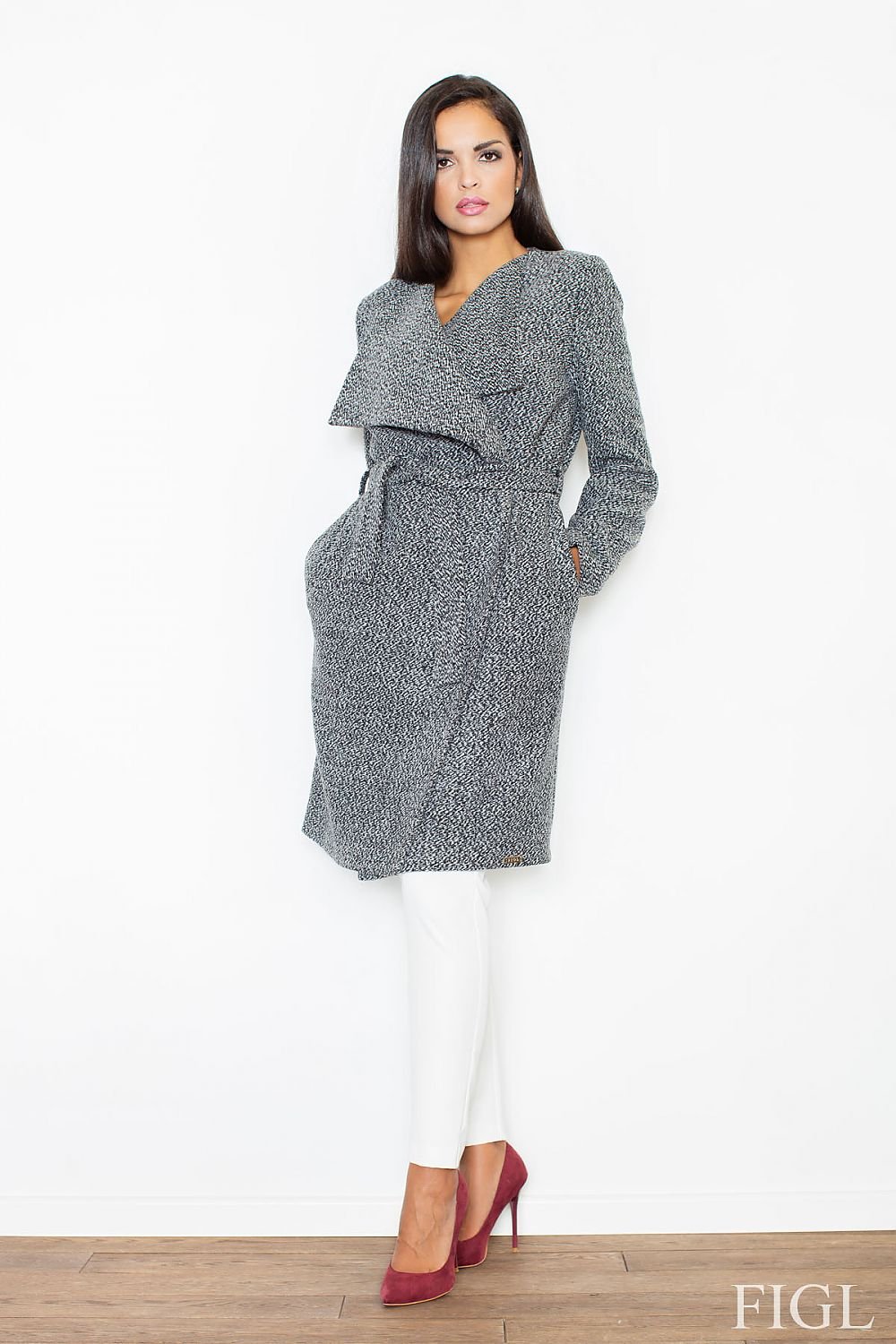 Figl Oversized Belted Lapel Fleece Coat grey