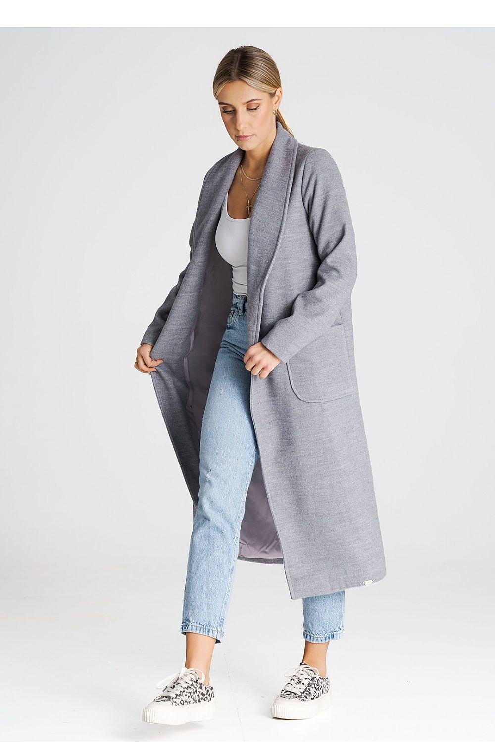 Figl Long Belted Straight Cut Coat