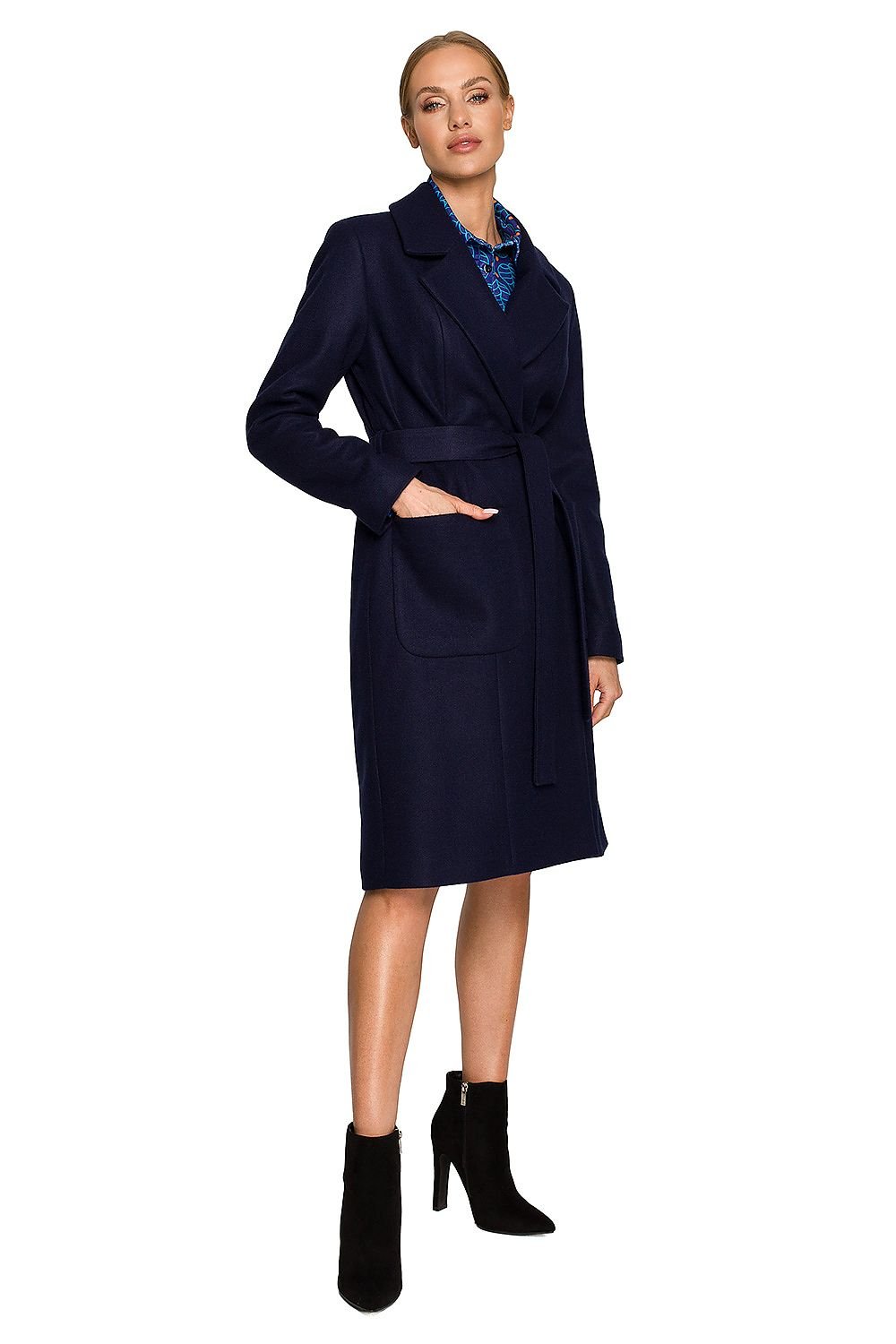 Moe Belted Fleece Classic Coat navy blue