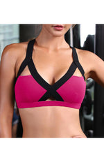 Colour Contrast Sexy Cross Elastic Sports Bra Rose