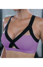 Colour Contrast Sexy Cross Elastic Sports Bra Lavender