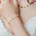 Colourful Rainbow Sun Flower Charm Indie Daisy Floral Summer Boho Bracelet Gold
