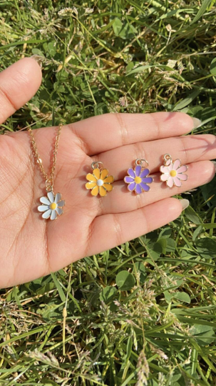 Colourful Yellow Indie Boho Daisy Floral Sunflower Charms Summer Necklace