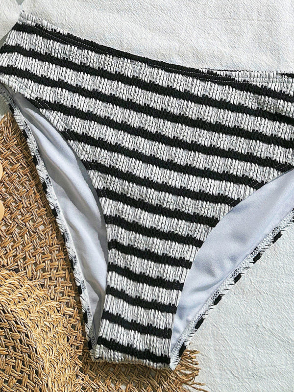 Comfortable Black White Striped Two-Piece Bikini Set