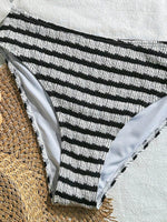 Comfortable Black White Striped Two-Piece Bikini Set