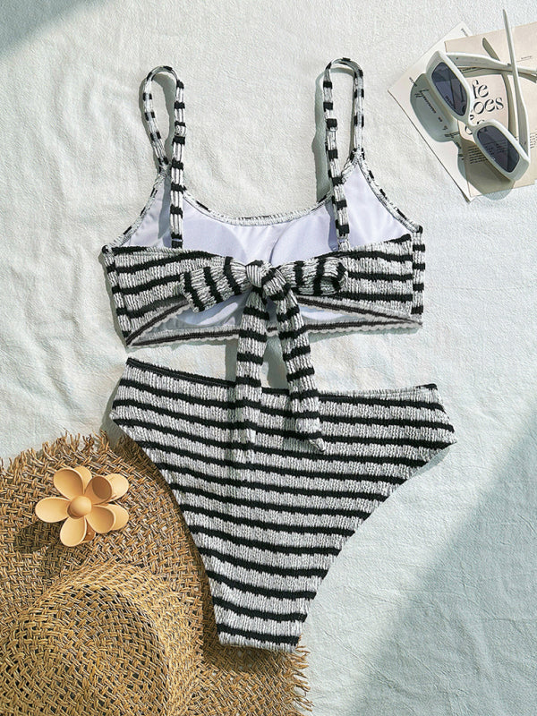 Comfortable Black White Striped Two-Piece Bikini Set