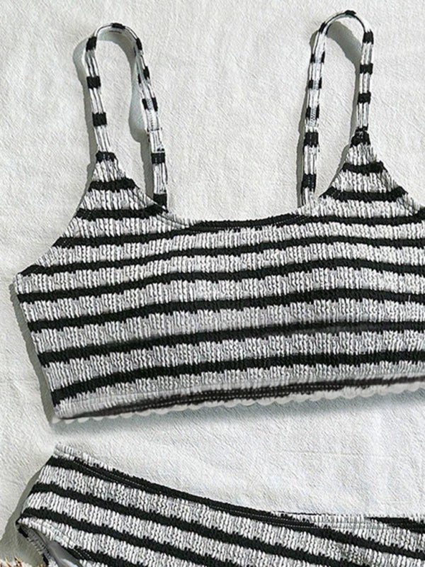 Comfortable Black White Striped Two-Piece Bikini Set