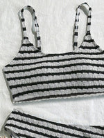 Comfortable Black White Striped Two-Piece Bikini Set