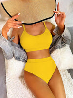 Comfy Solid Colour Bikini Swimwear Two Piece Set Yellow