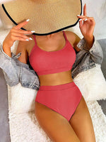 Comfy Solid Colour Bikini Swimwear Two Piece Set Watermelon Red