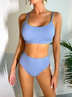 Comfy Solid Colour Bikini Swimwear Two Piece Set Blue