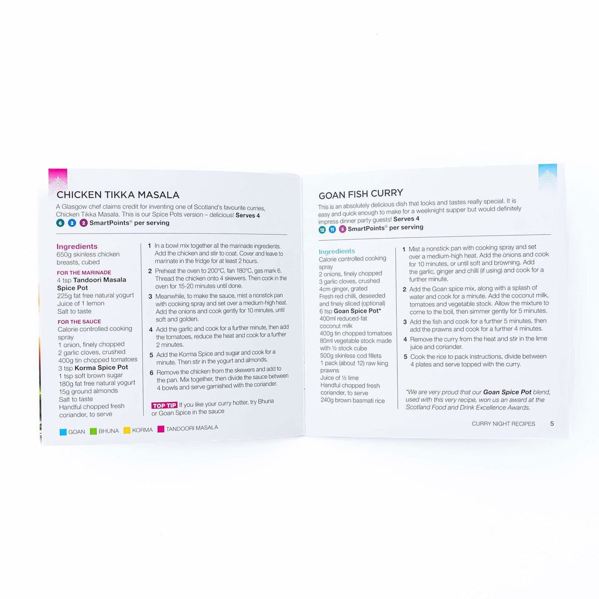 Spice Pots Curry Spice Kit with 3 x Recipe Booklets with Weight Watching Smart Points