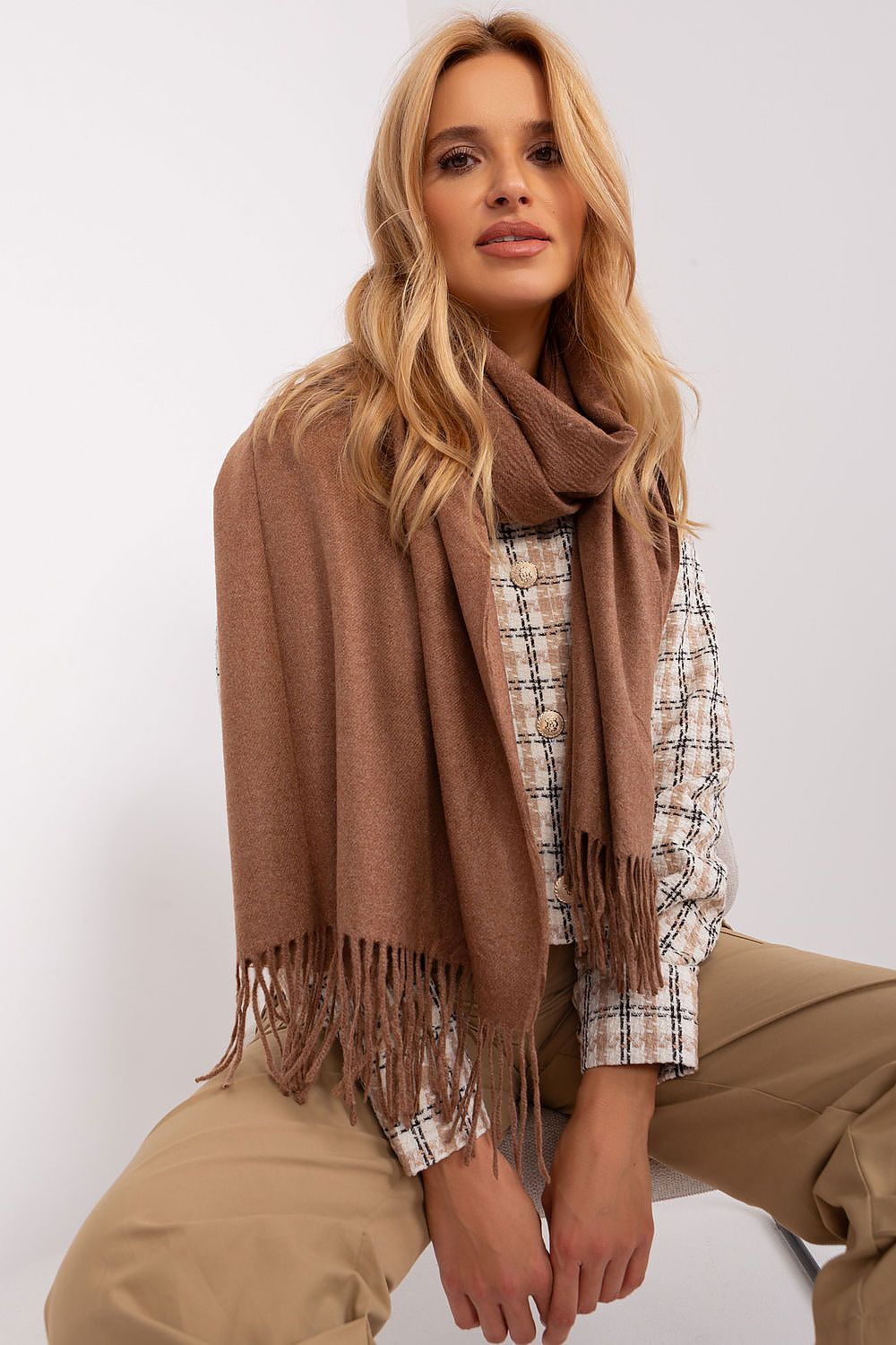 AT Warm Tassel Winter Shawl Scarf brown 2 one-size-fits-all