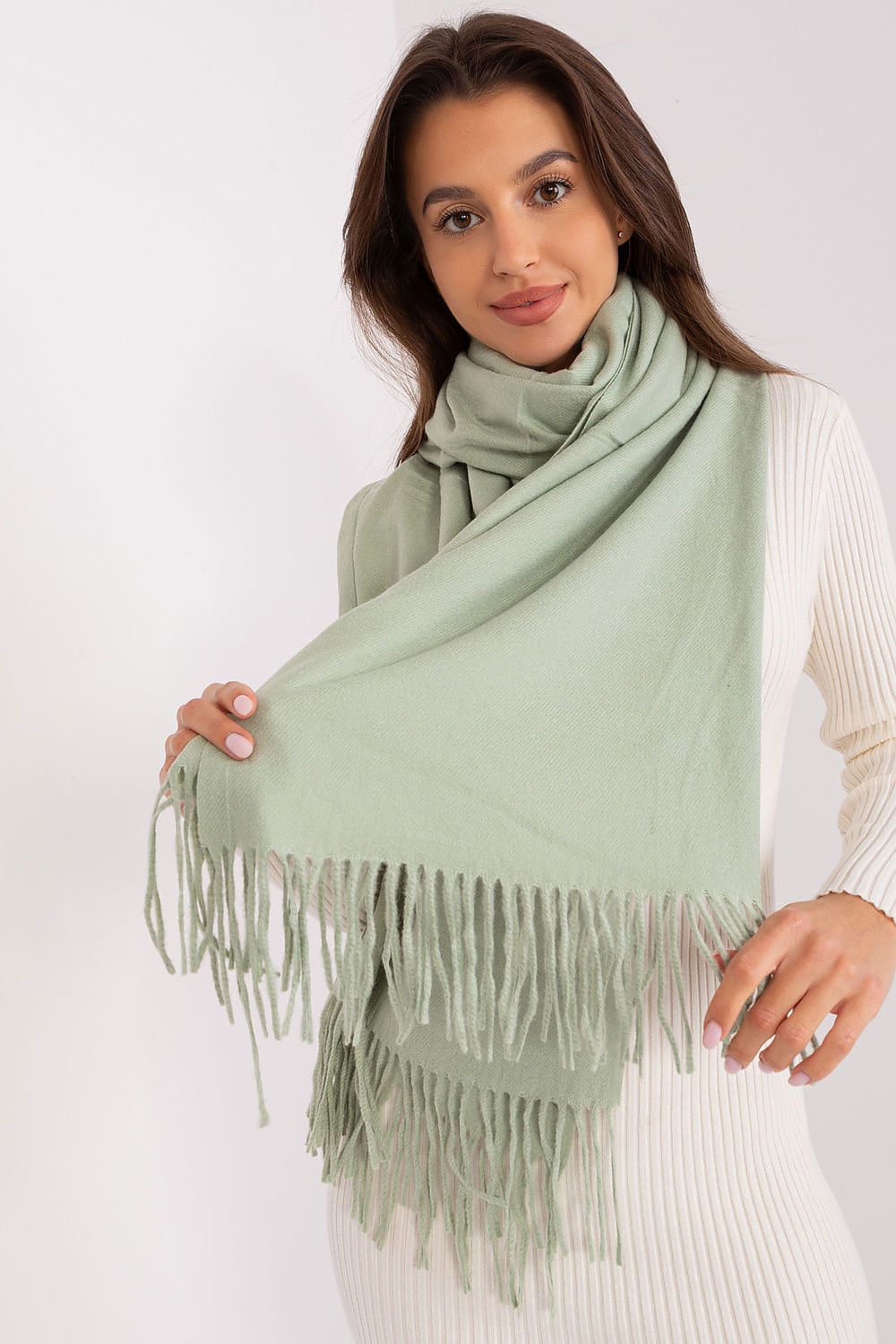 AT Warm Tassel Winter Shawl Scarf green one-size-fits-all