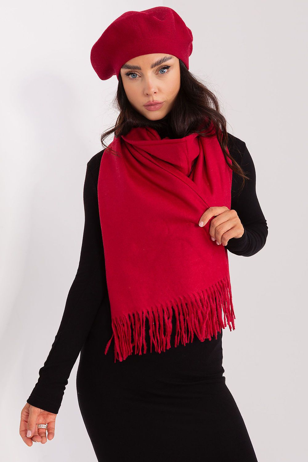 AT Warm Tassel Winter Shawl Scarf red one-size-fits-all