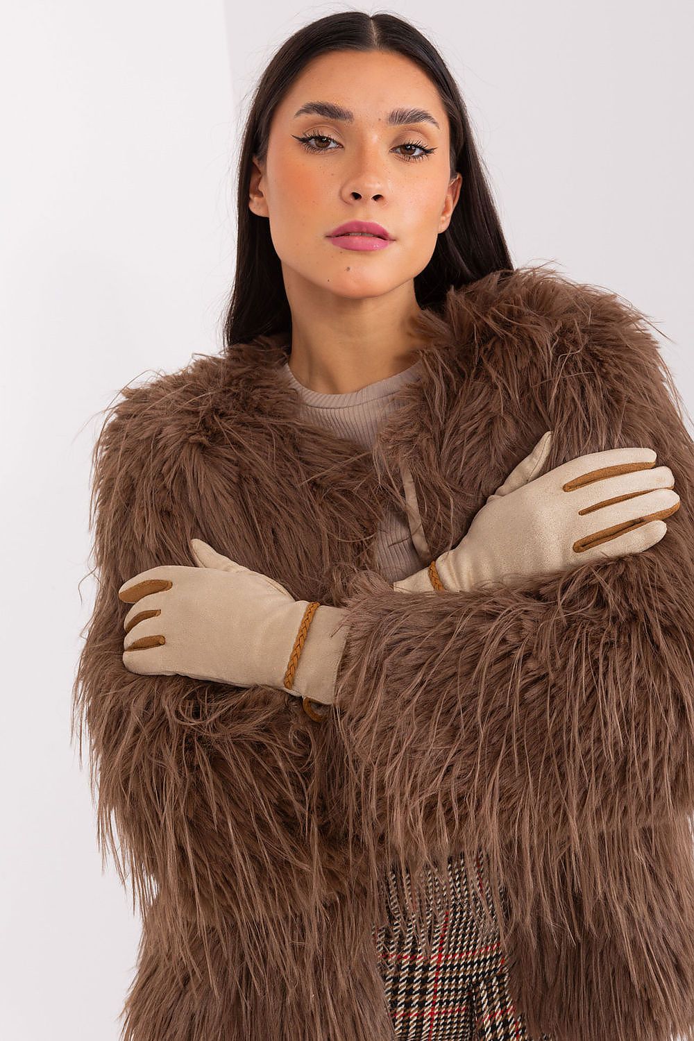 AT Contrasting Insert Gloves beige