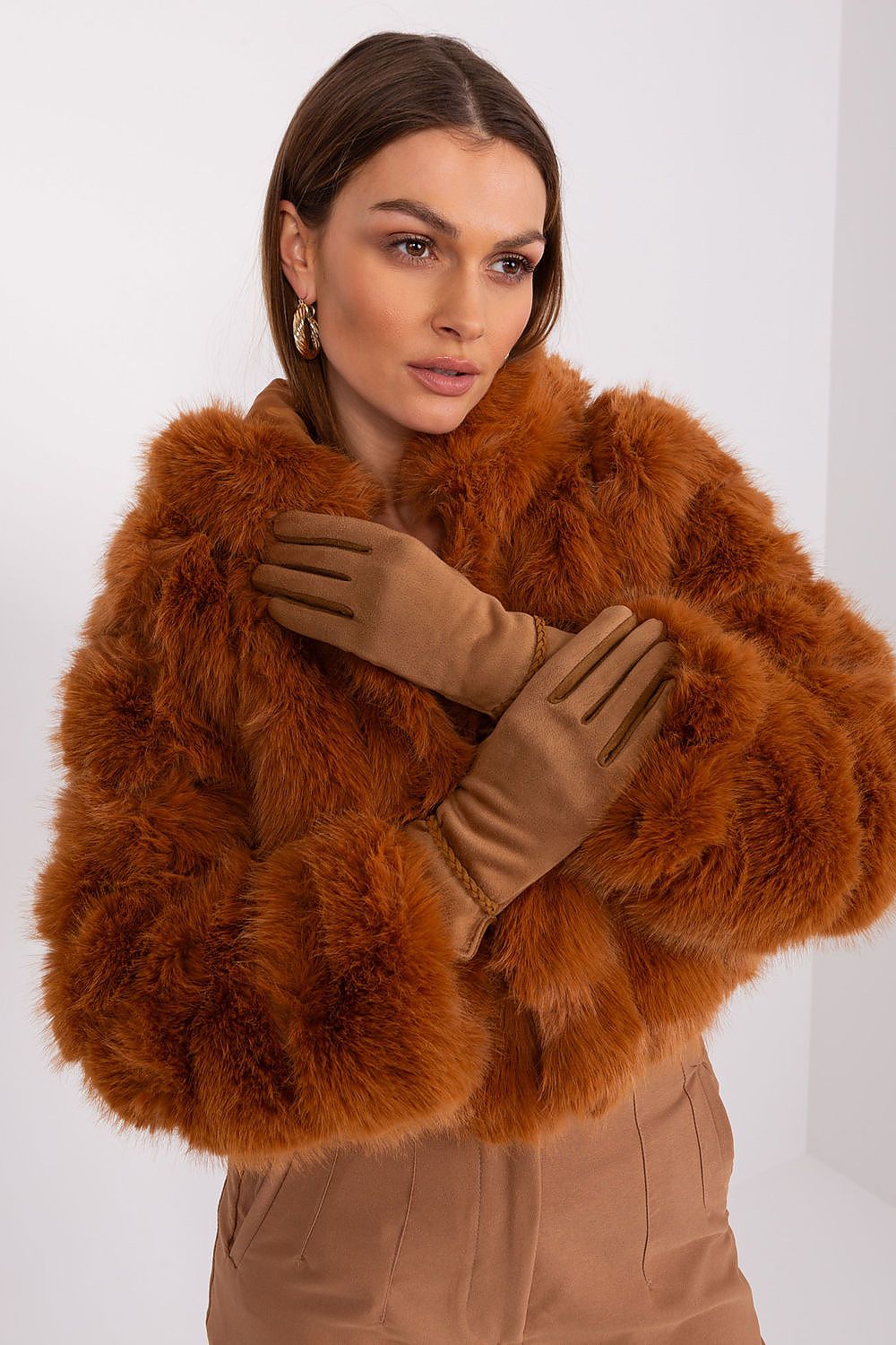 AT Contrasting Insert Gloves brown