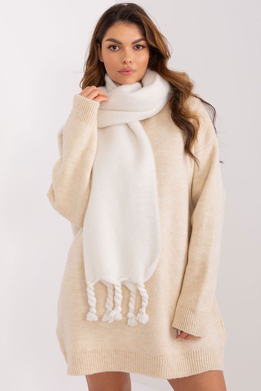 AT Geometric Tassel Shawl Scarf beige one-size-fits-all