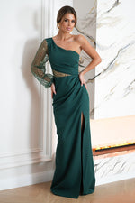 Bicotone Maxi Sequin One-Shoulder Slit Dress green