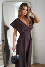 Bicotone Wide-Leg Flared Sleeve Belted Jumpsuit