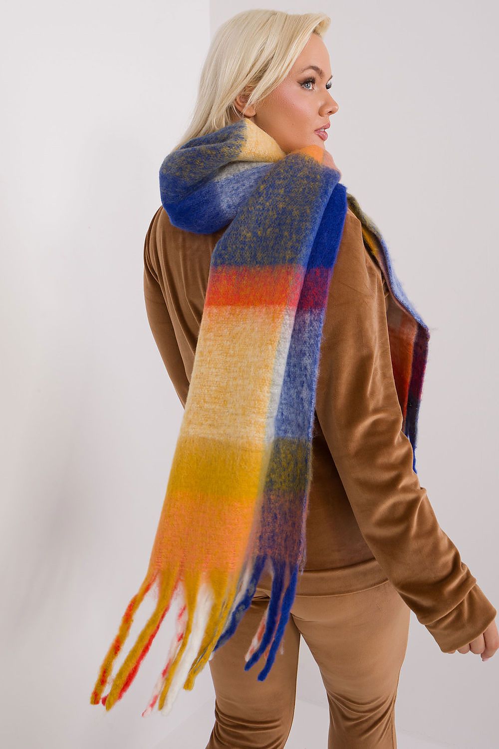 AT Long Colourful Plaid Shawl Scarf