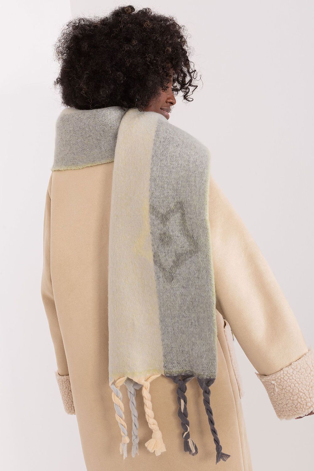 AT Striped Tassel Winter Shawl Scarf